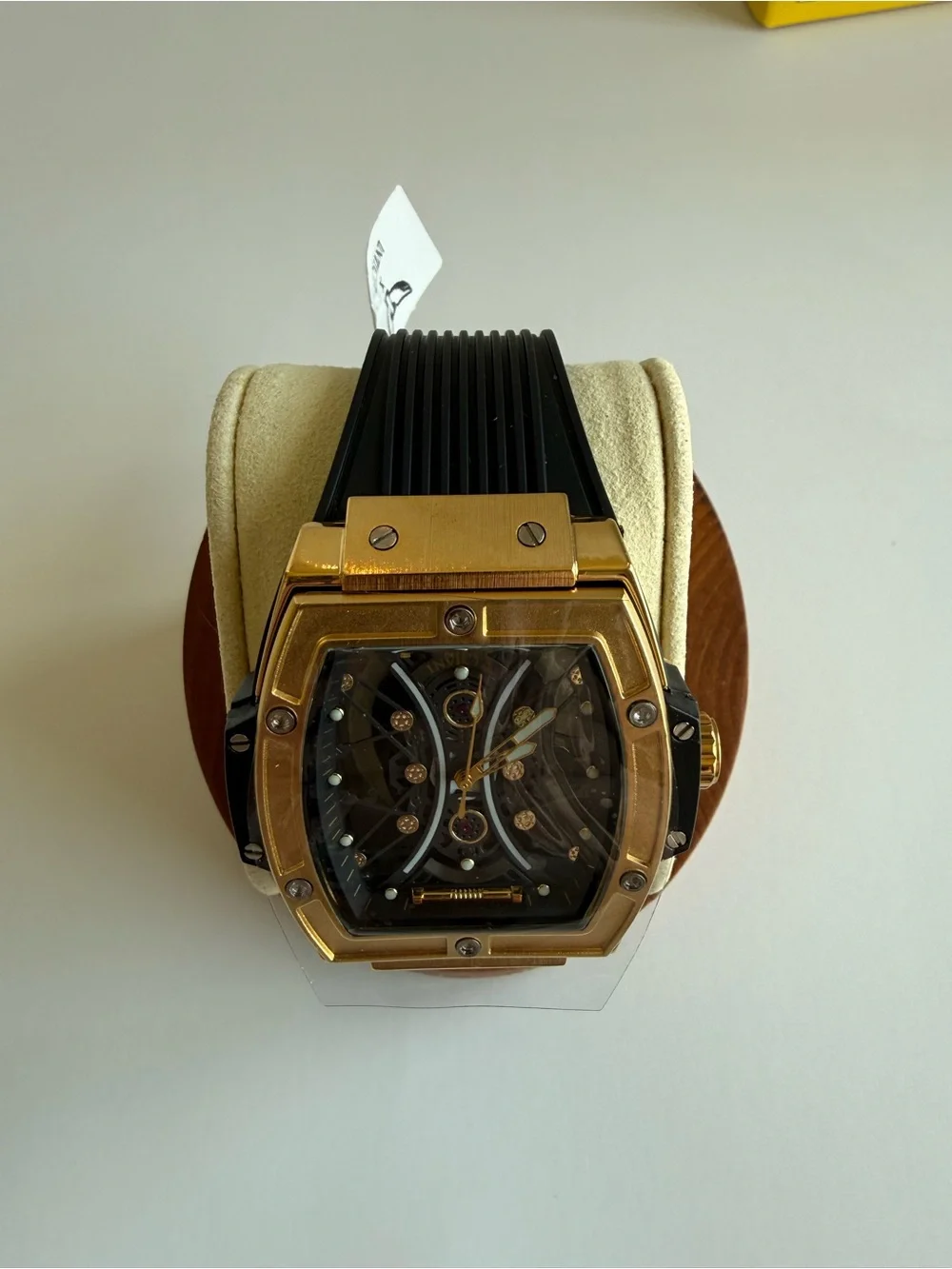 Invicta 69845 Gold Tone Skeleton Men’s Watch Black Strap Box